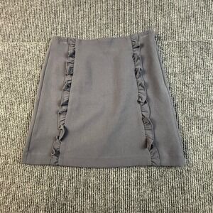 Loft Grey Ruffle Trim Mini Skirt Size 4 A-Line Side Zip Lined Stretch 458407